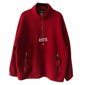 ROOTS Red 3/4 Zip Fleece Sweater Medium